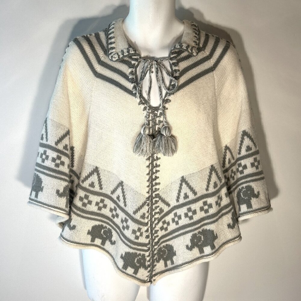 Anthropologie By Together SZ S/M Cream Sage Poncho Artsy 70's Boho Cottage Retro